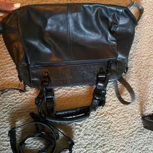 Black leather purse with crossbody strap
